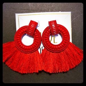 Red Tassel Hoop Earrings